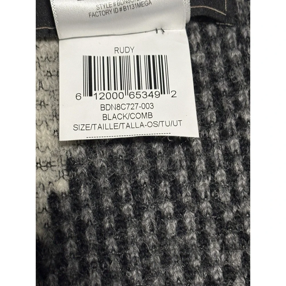 BCBG Maxazria Wool Blend Shawl Wrap Vegan Leather Trim Black White Grey One Size